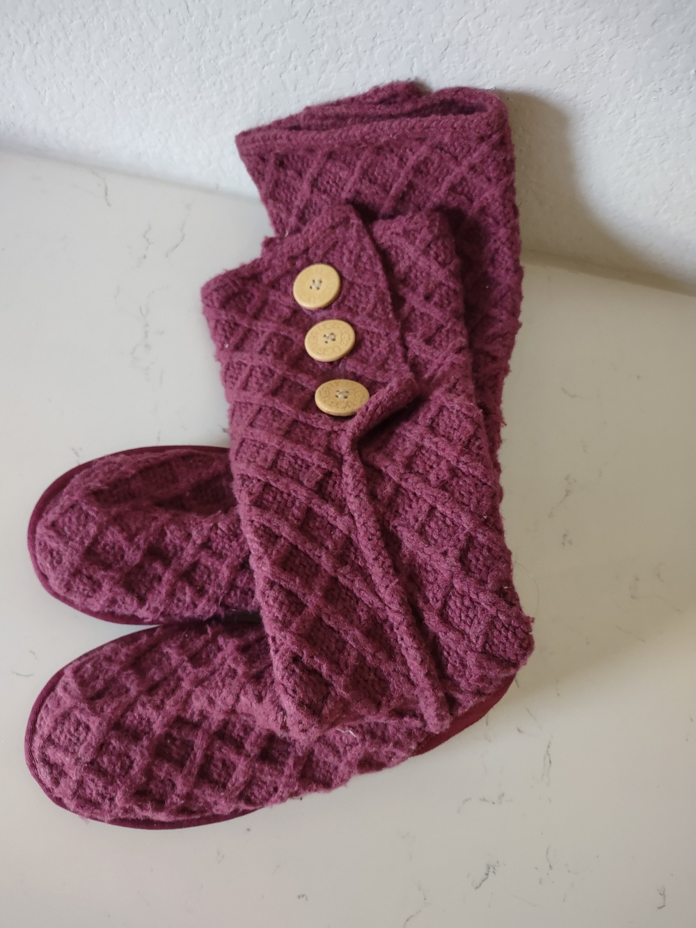 UGG Boots Cardy Lattice Knit Tall Pull On Boot Size 5 Burgundy Red - Picture 3 of 8